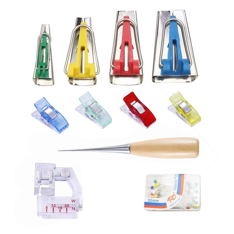 BUTUZE Fabric Bias Tape Makers Kit with Sewing Awl, Positioning Pin, Adjustable Binder Clip,Wooden Awl,Foot Press -Practical Bias Tape Maker Set for Sewing/Quilting - Image 2